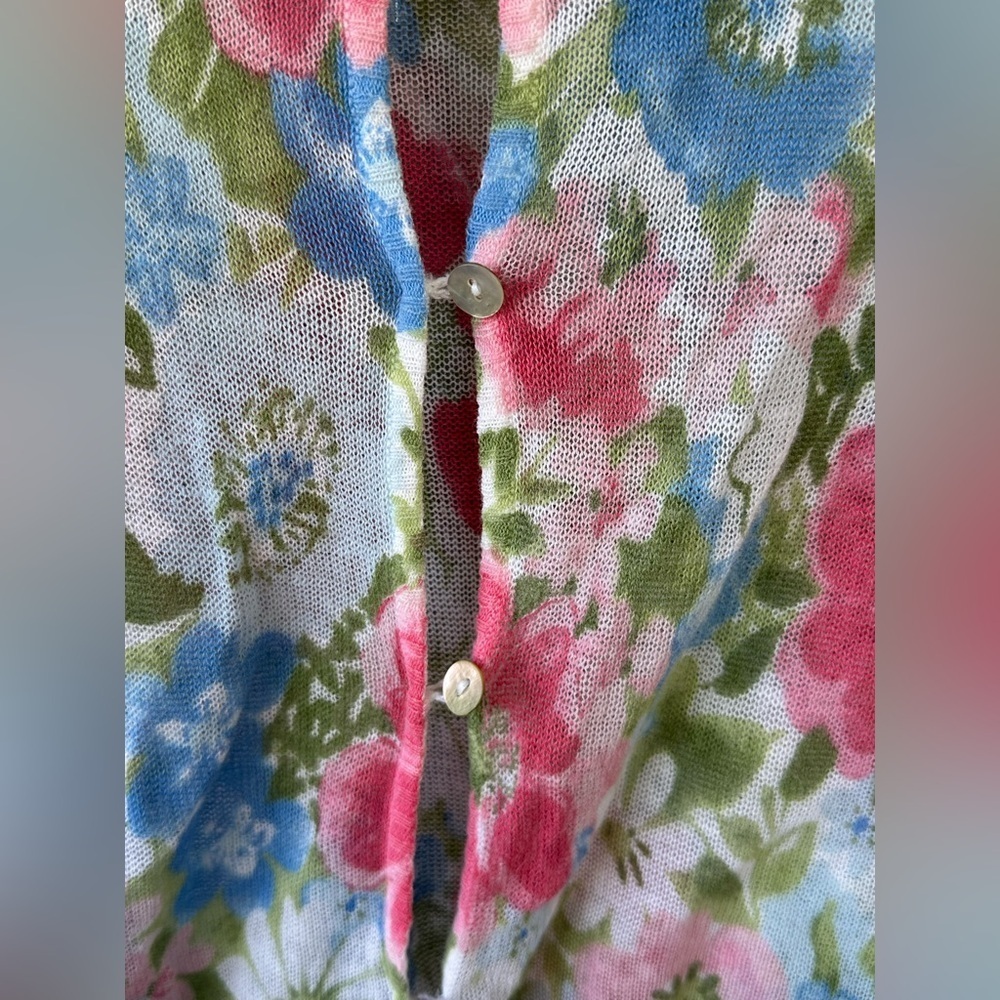 Medium Sheer Floral Feminine Cottage Fairy Long Sleeve Button Cardigan Cotton - Picture 2 of 6